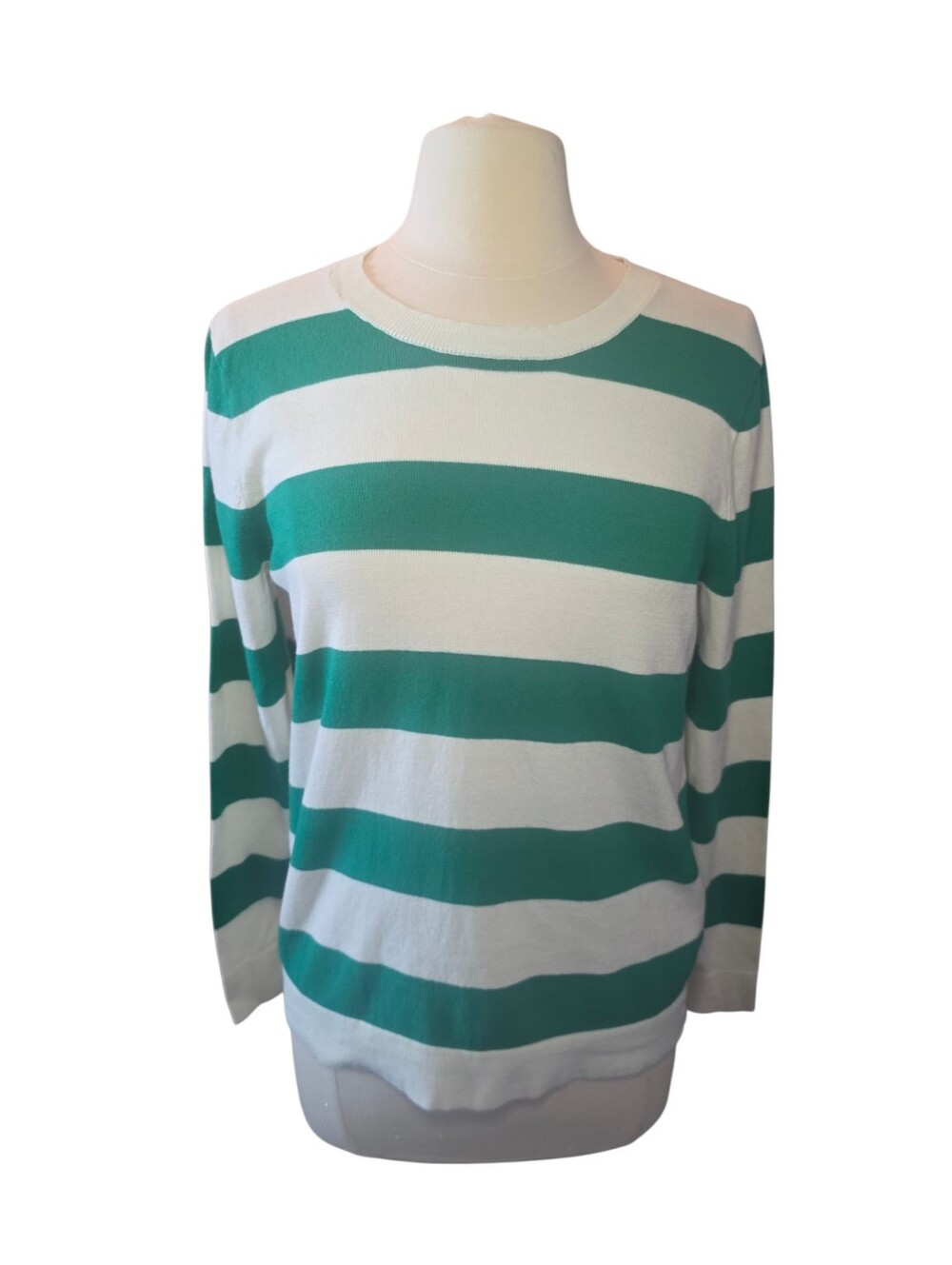J. Crew Teddie Rugby Stripe Sweater Green White Size Large